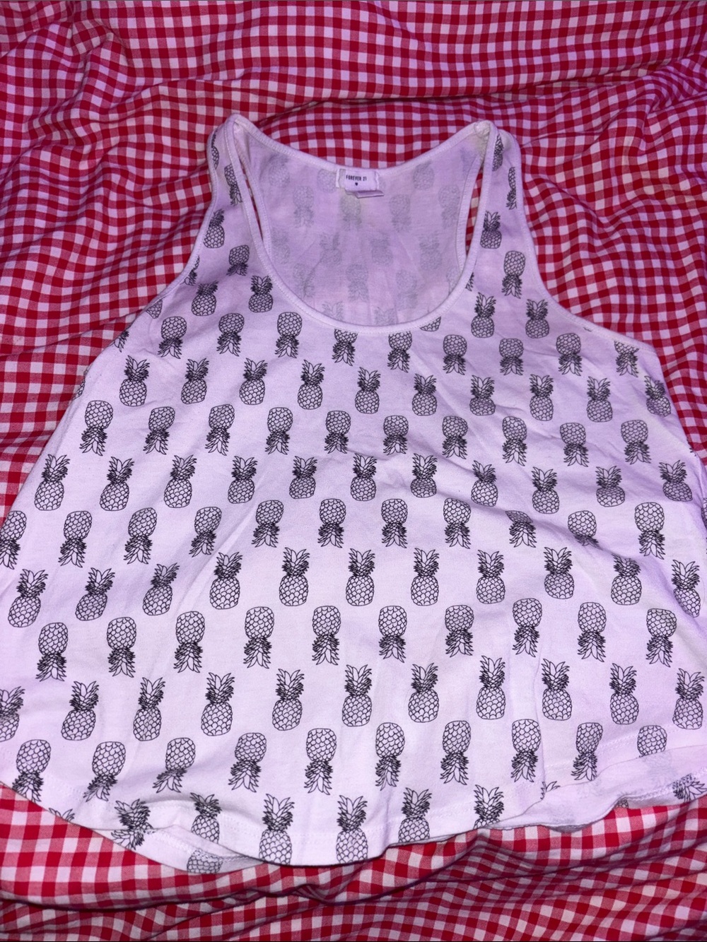 Small Forever 21 White Pineapple Print Tank Top